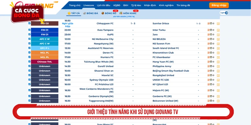 Giới thiệu tính năng khi sử dụng Giovang TV