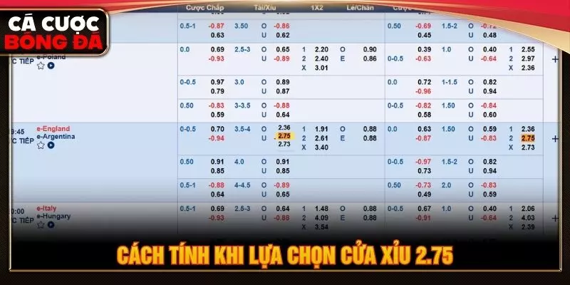 Cách tính khi lựa chọn cửa xỉu 2.75